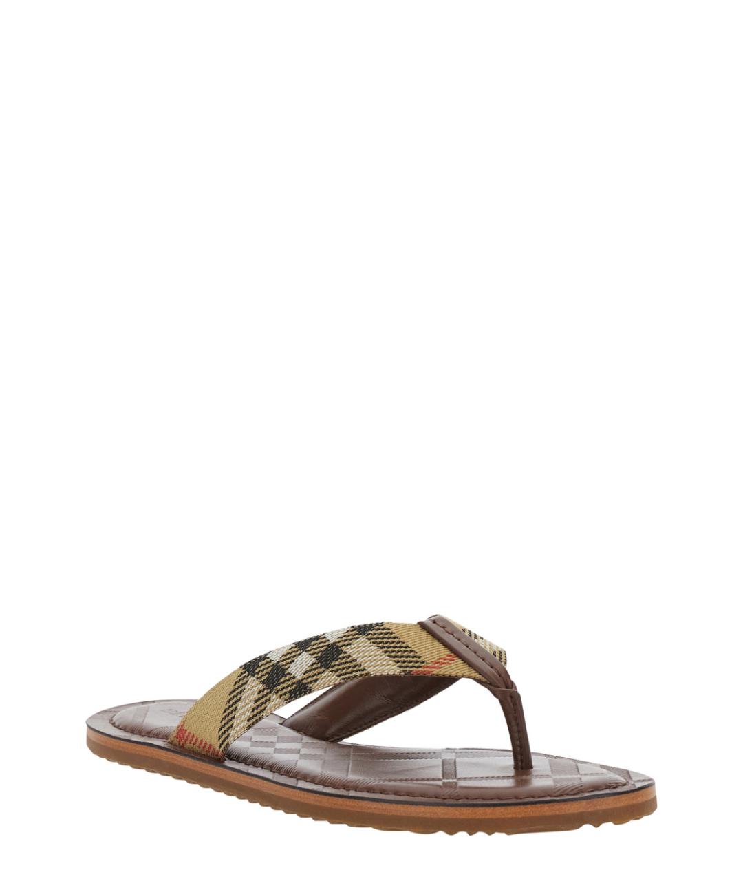 BURBERRY Бежевые синтетические шлепанцы, фото 2