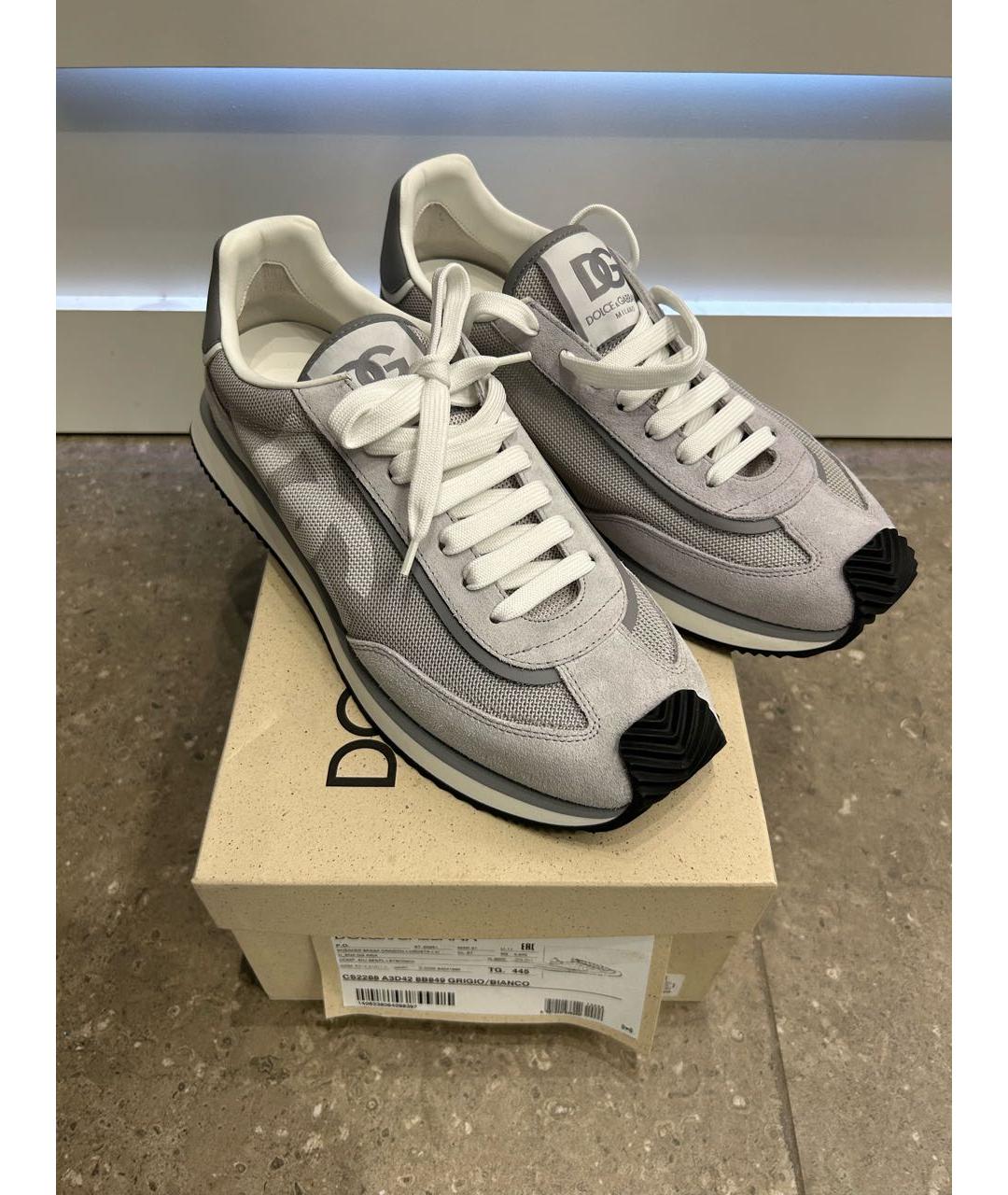 DOLCE&GABBANA Серые текстильные низкие кроссовки / кеды, фото 8