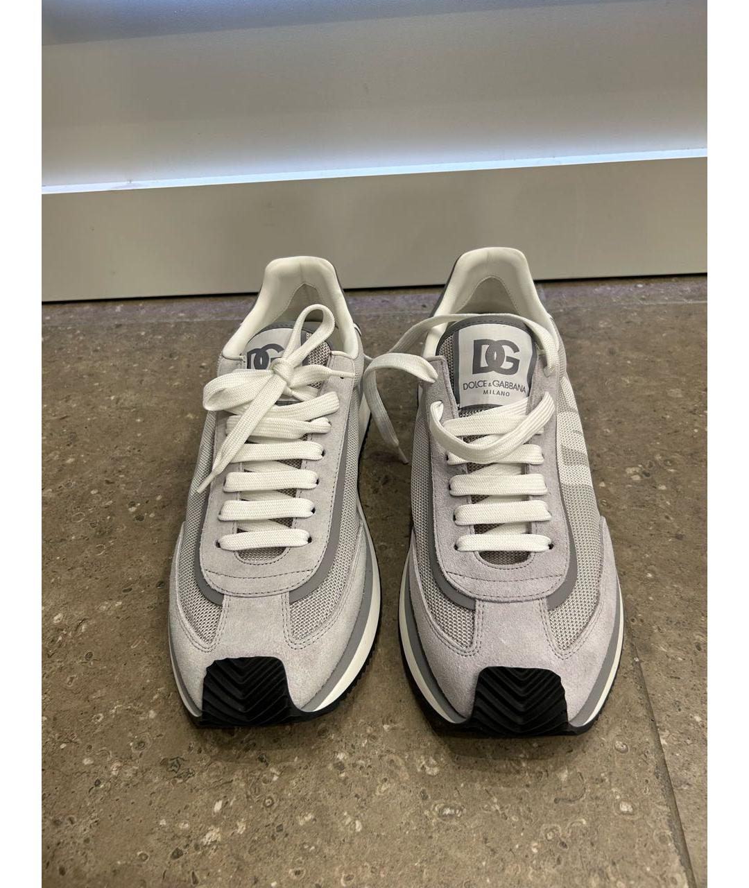 DOLCE&GABBANA Серые текстильные низкие кроссовки / кеды, фото 2