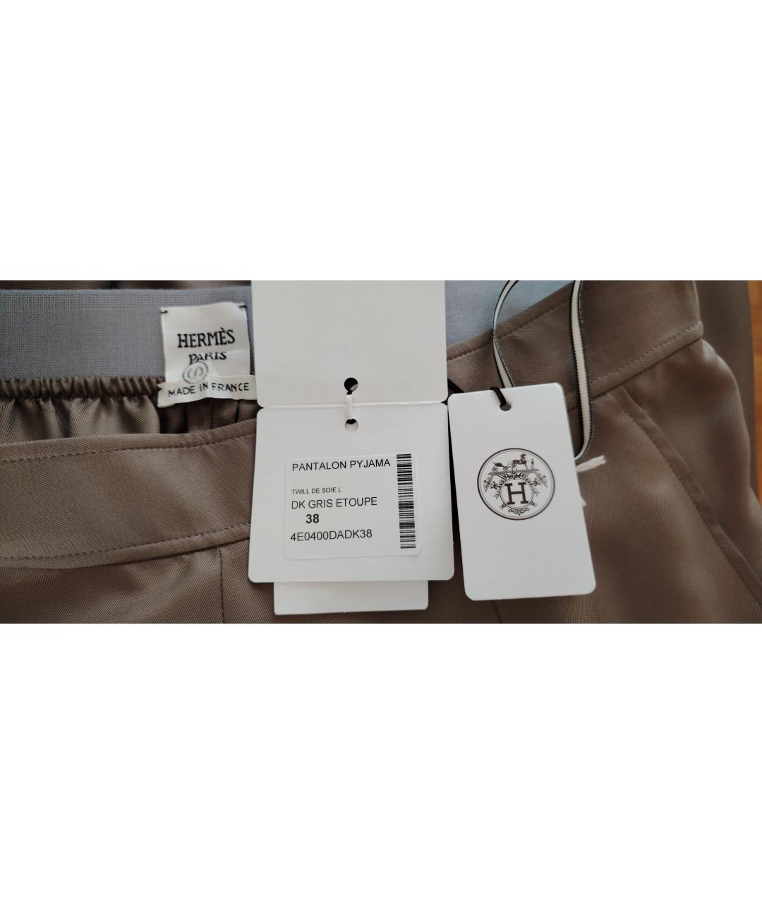 HERMES Хаки шелковые брюки широкие, фото 5