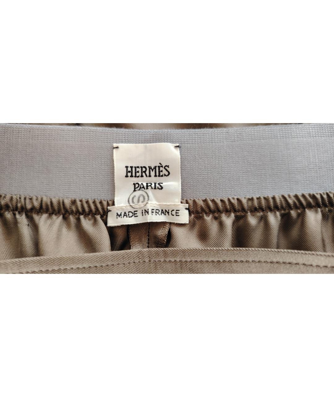 HERMES Хаки шелковые брюки широкие, фото 3