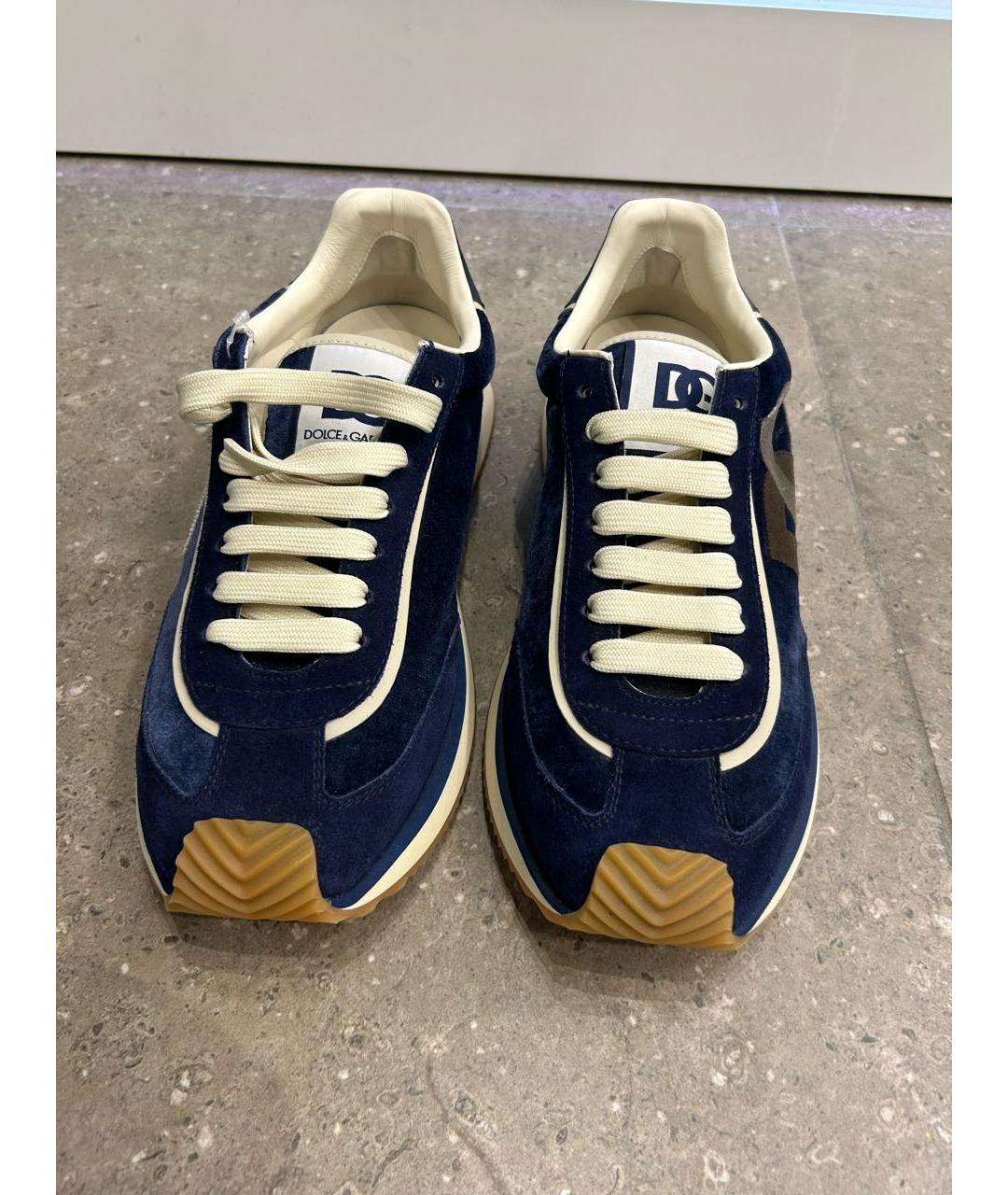 DOLCE&GABBANA Темно-синие бархатные низкие кроссовки / кеды, фото 2