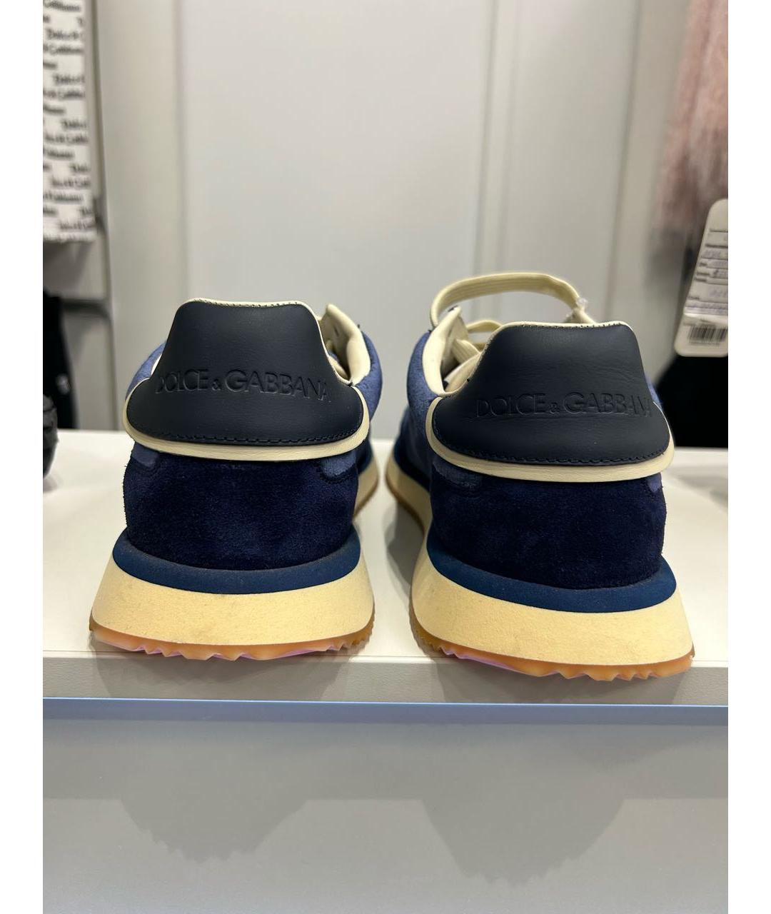 DOLCE&GABBANA Темно-синие бархатные низкие кроссовки / кеды, фото 4