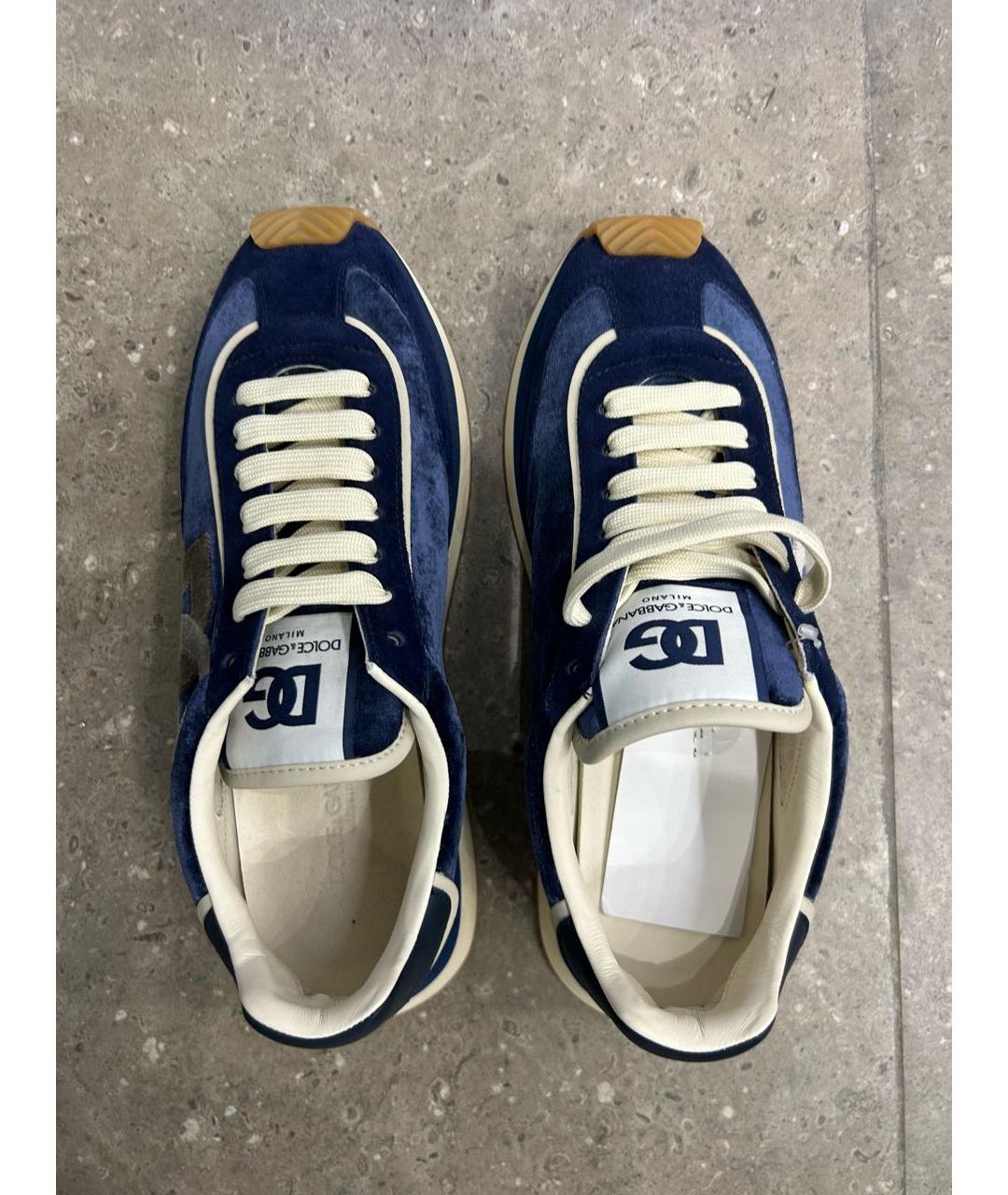 DOLCE&GABBANA Темно-синие бархатные низкие кроссовки / кеды, фото 3