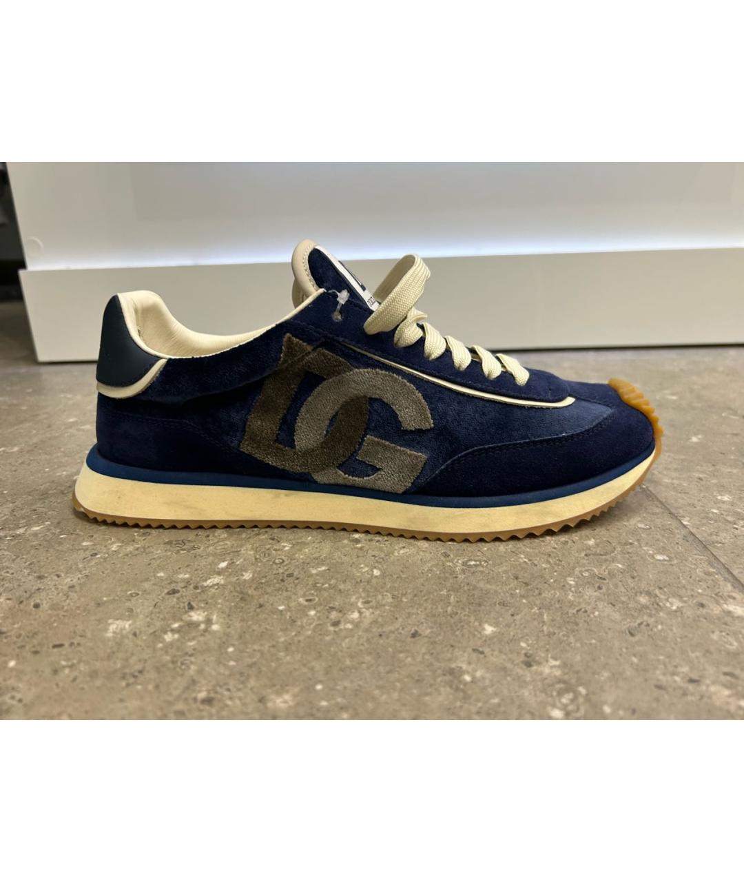 DOLCE&GABBANA Темно-синие бархатные низкие кроссовки / кеды, фото 9