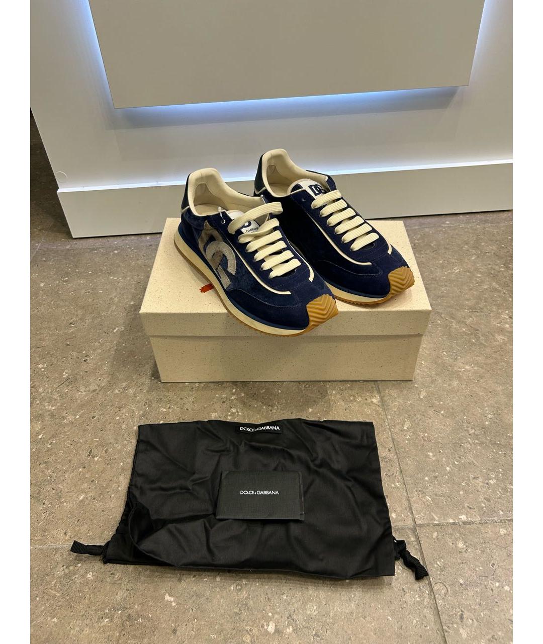DOLCE&GABBANA Темно-синие бархатные низкие кроссовки / кеды, фото 7