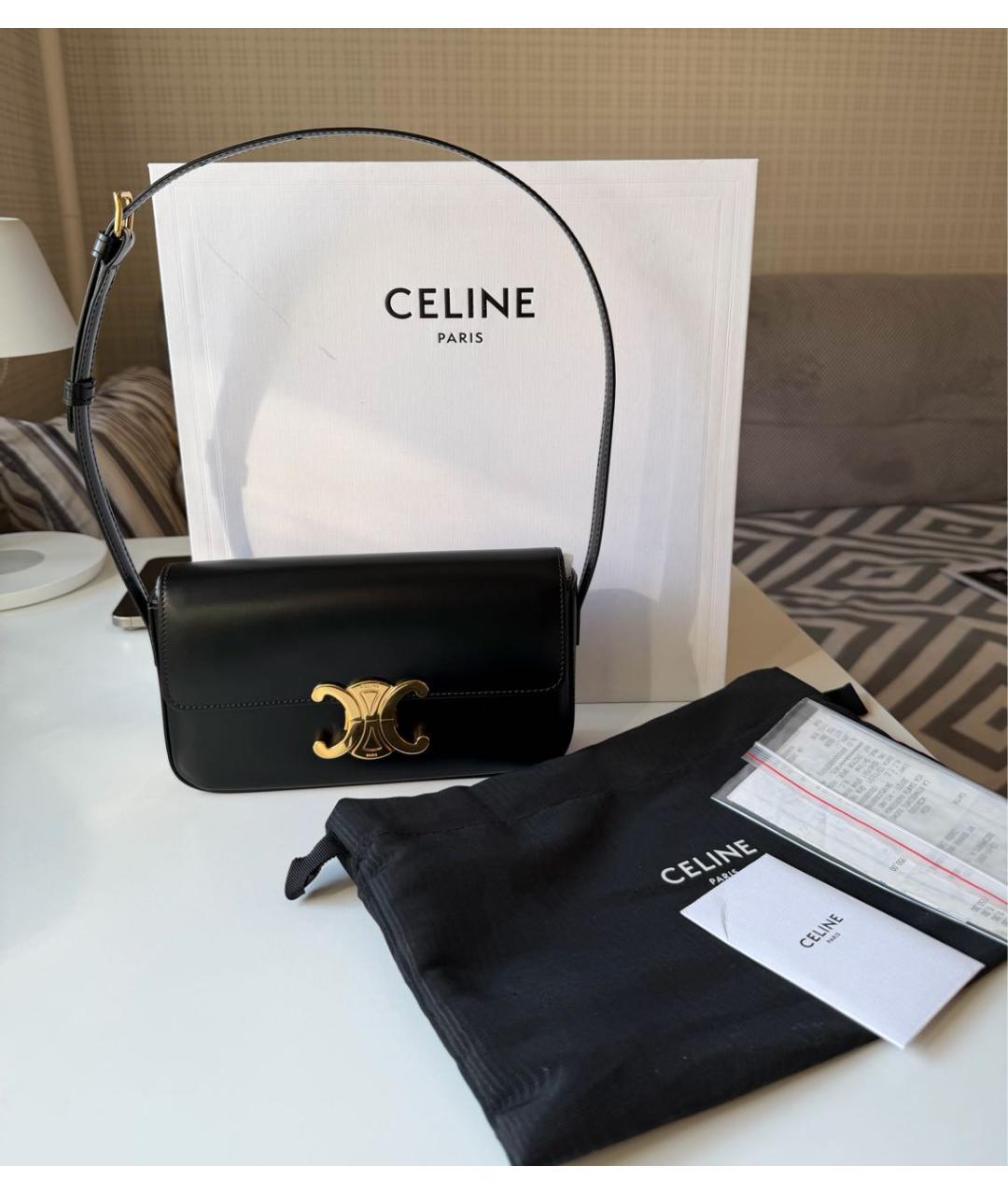 CELINE Черная кожаная сумка с короткими ручками, фото 8