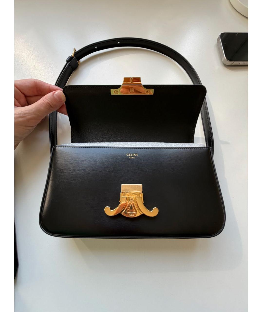 CELINE Черная кожаная сумка с короткими ручками, фото 6