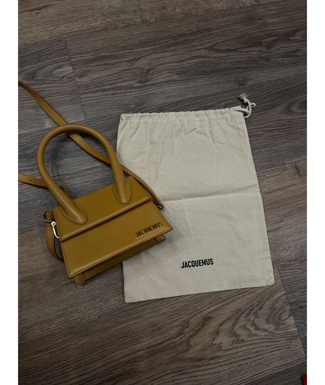 JACQUEMUS Горчичная кожаная сумка с короткими ручками, фото 2