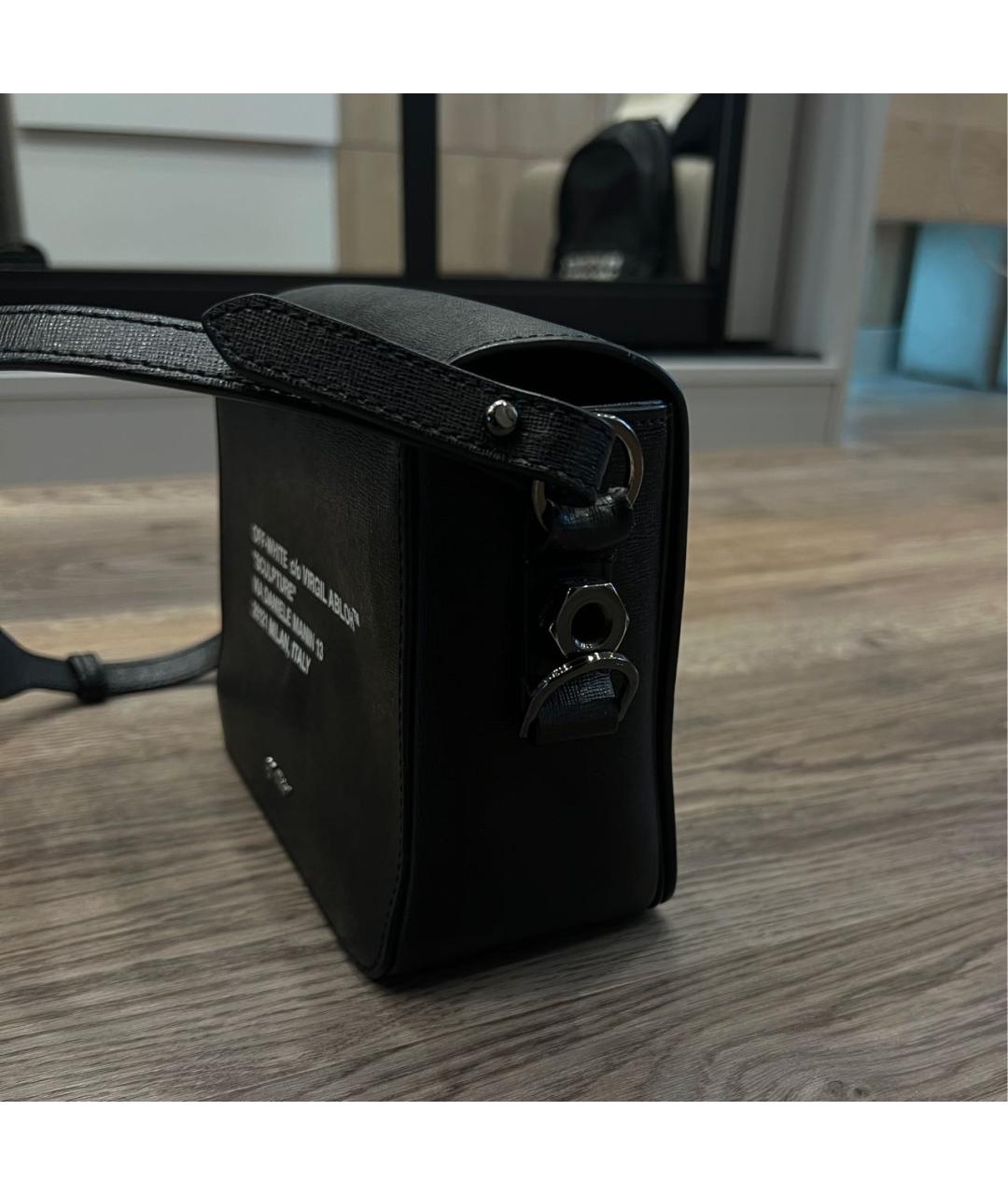 OFF-WHITE Черная кожаная сумка с короткими ручками, фото 2