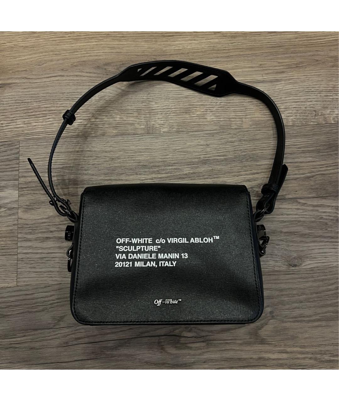 OFF-WHITE Черная кожаная сумка с короткими ручками, фото 3