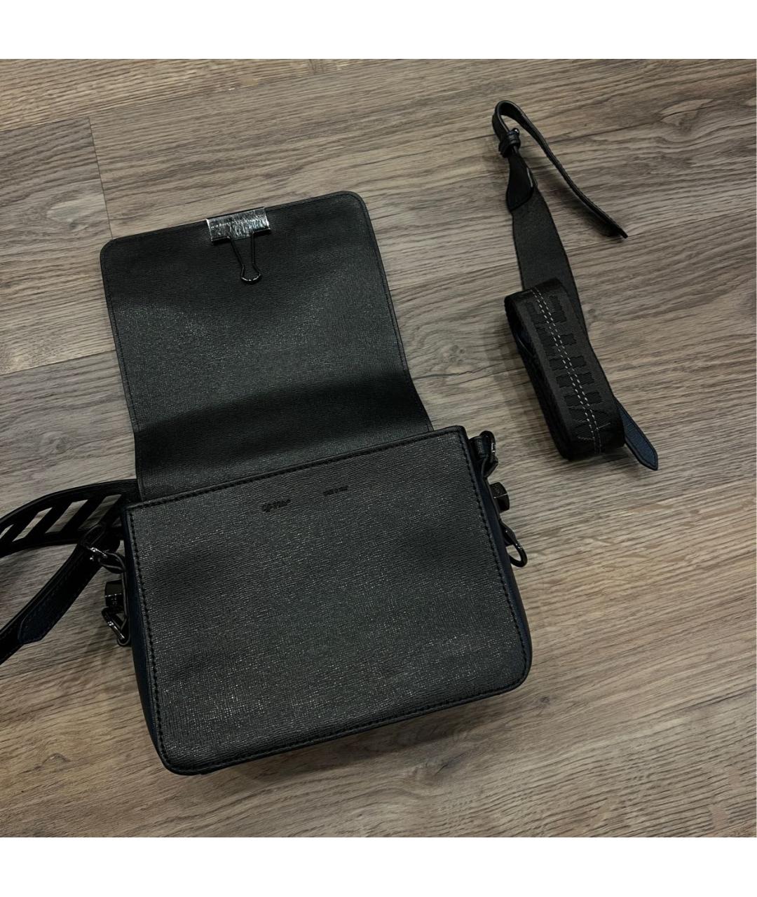 OFF-WHITE Черная кожаная сумка с короткими ручками, фото 5