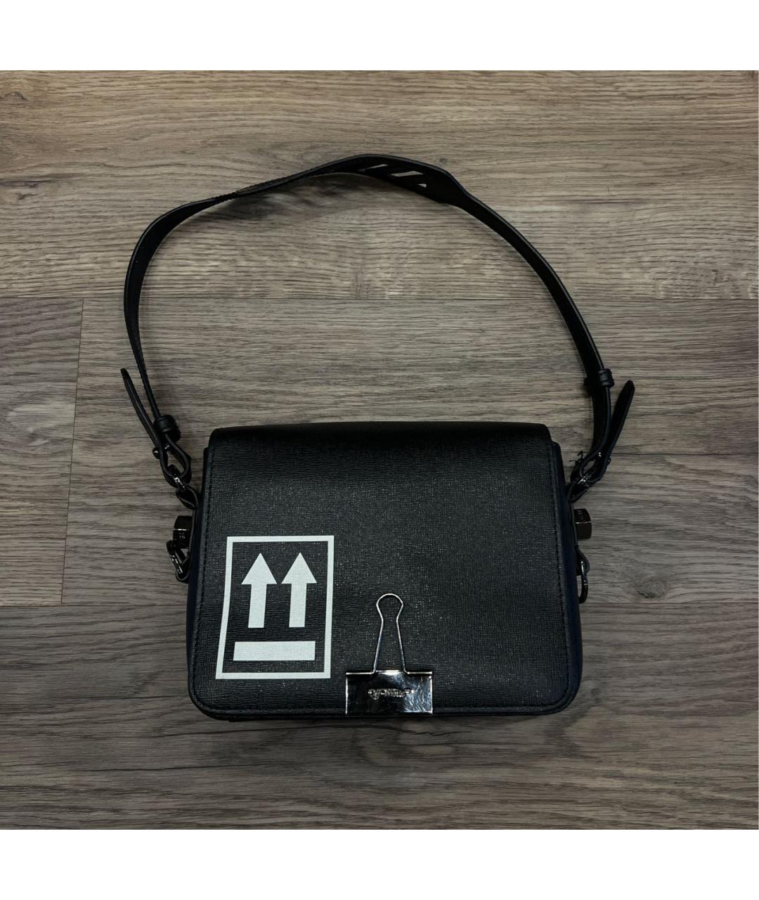 OFF-WHITE Черная кожаная сумка с короткими ручками, фото 6