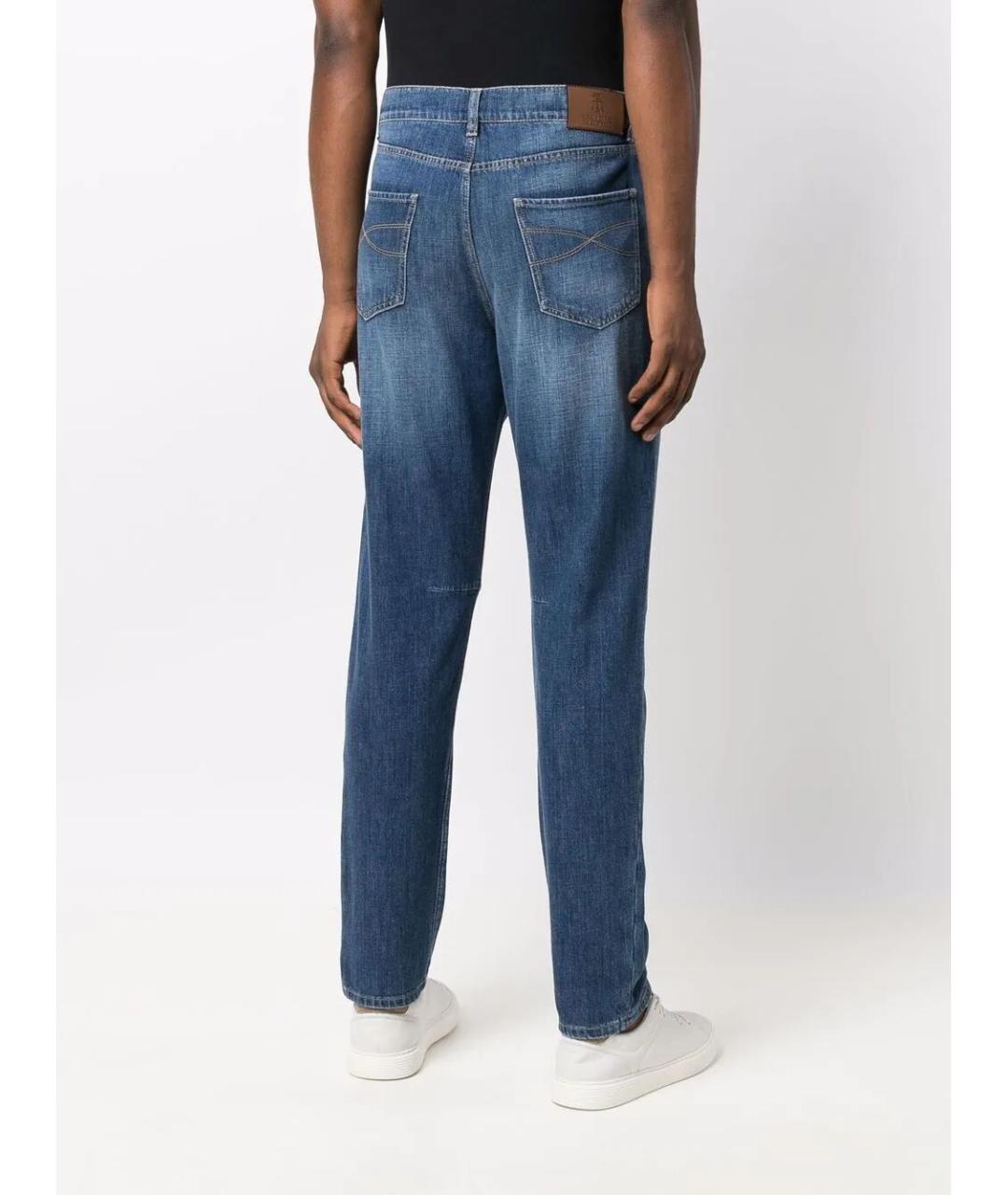 BRUNELLO CUCINELLI Синие хлопковые прямые джинсы, фото 3