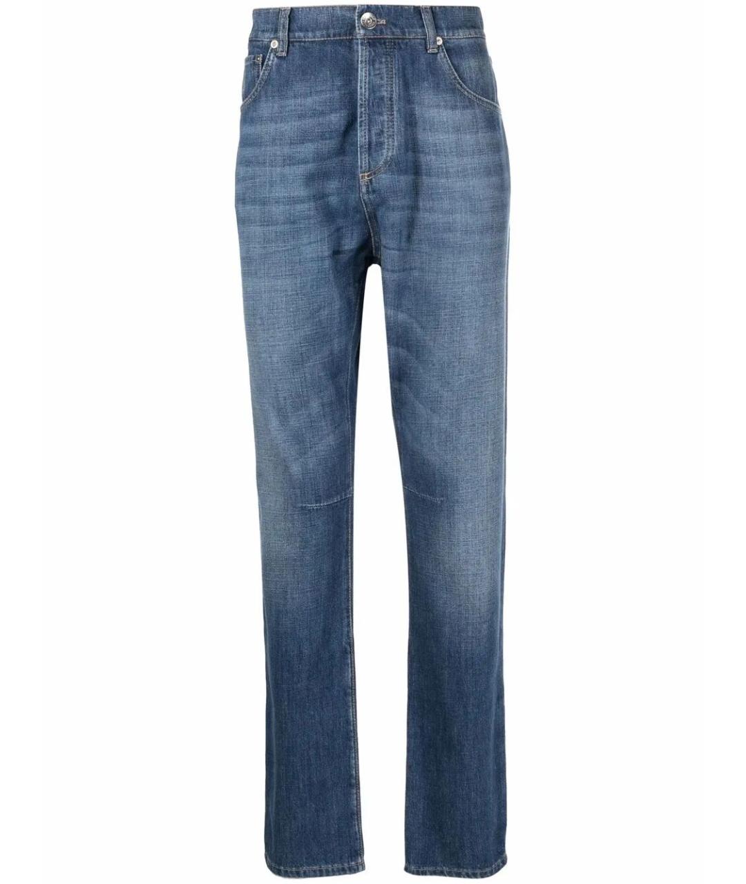 BRUNELLO CUCINELLI Синие хлопковые прямые джинсы, фото 1
