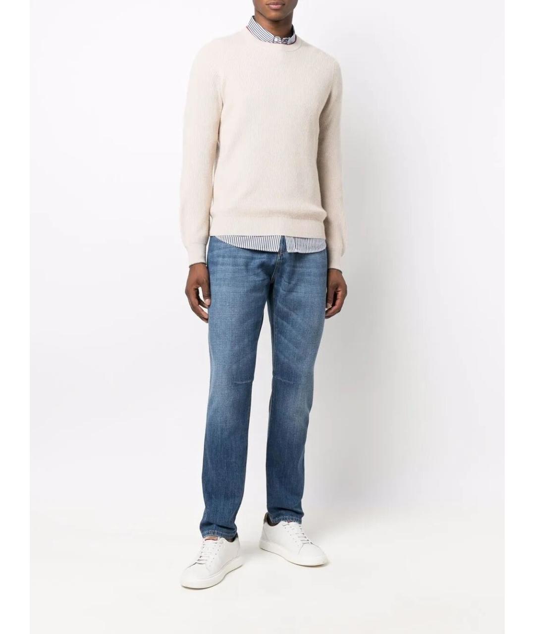 BRUNELLO CUCINELLI Синие хлопковые прямые джинсы, фото 2