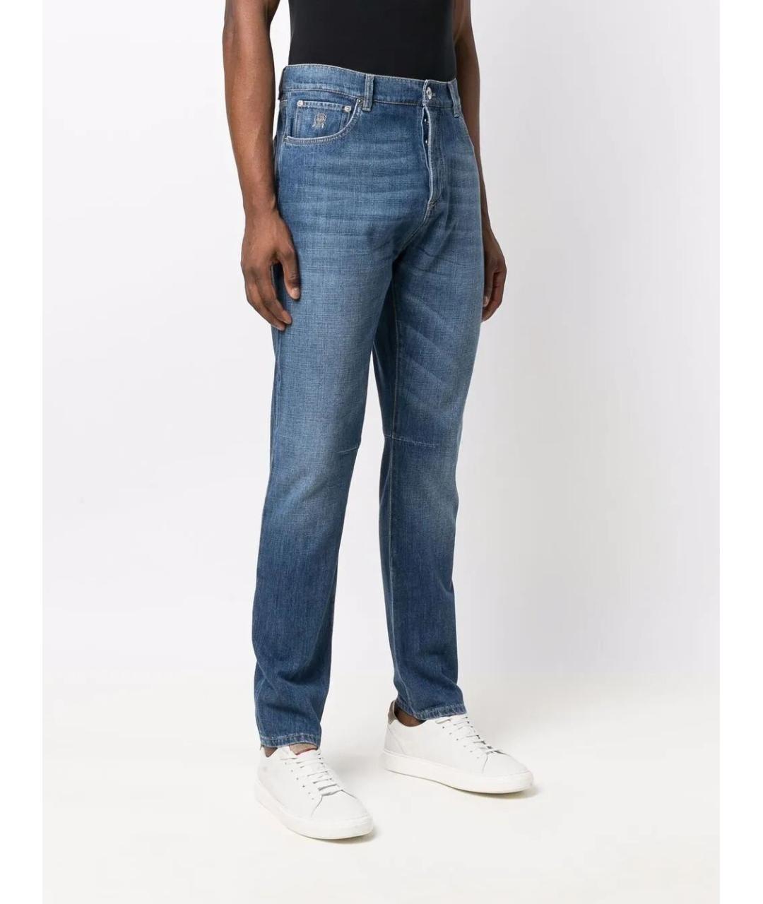 BRUNELLO CUCINELLI Синие хлопковые прямые джинсы, фото 4
