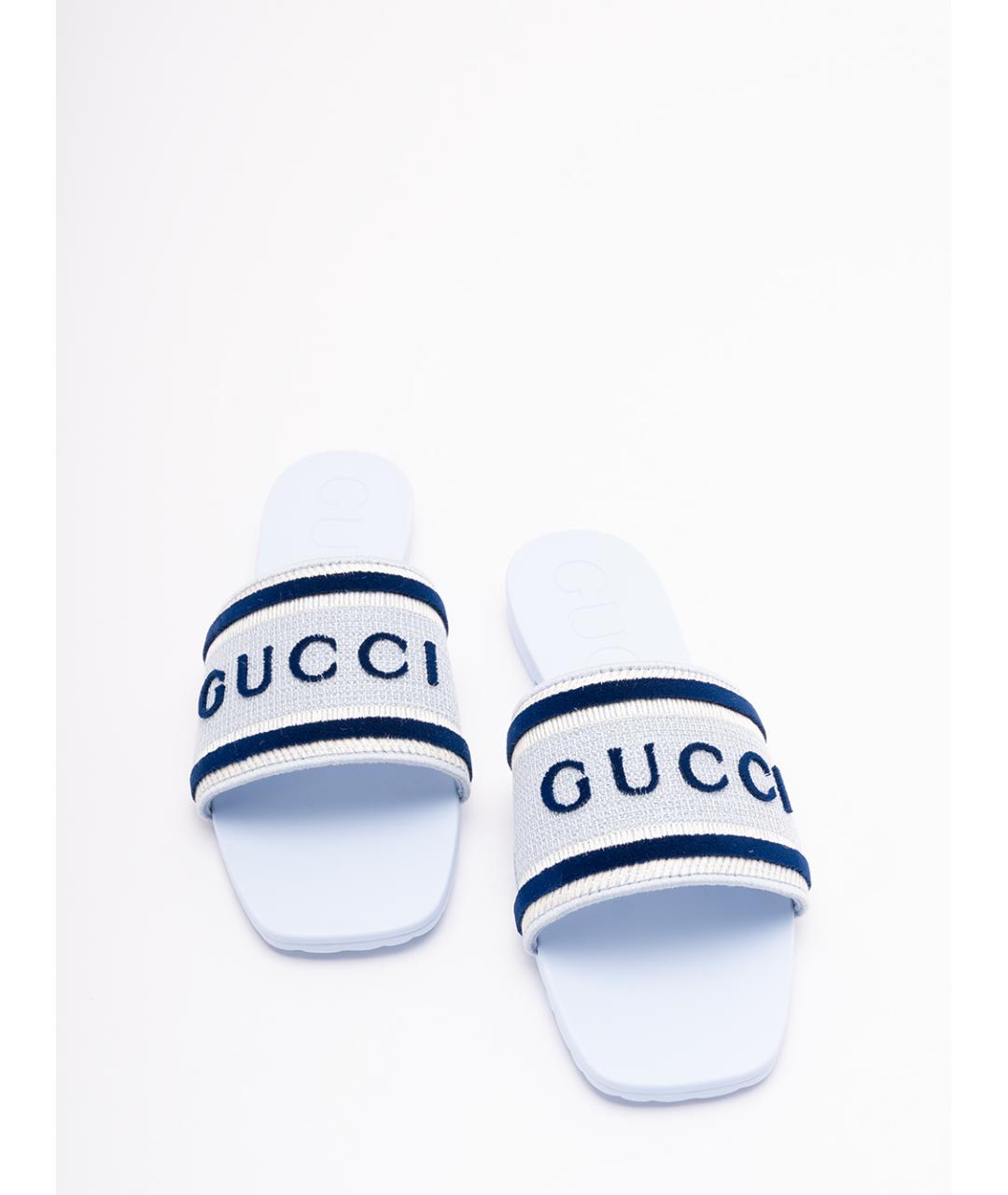 GUCCI Белые текстильные шлепанцы, фото 5