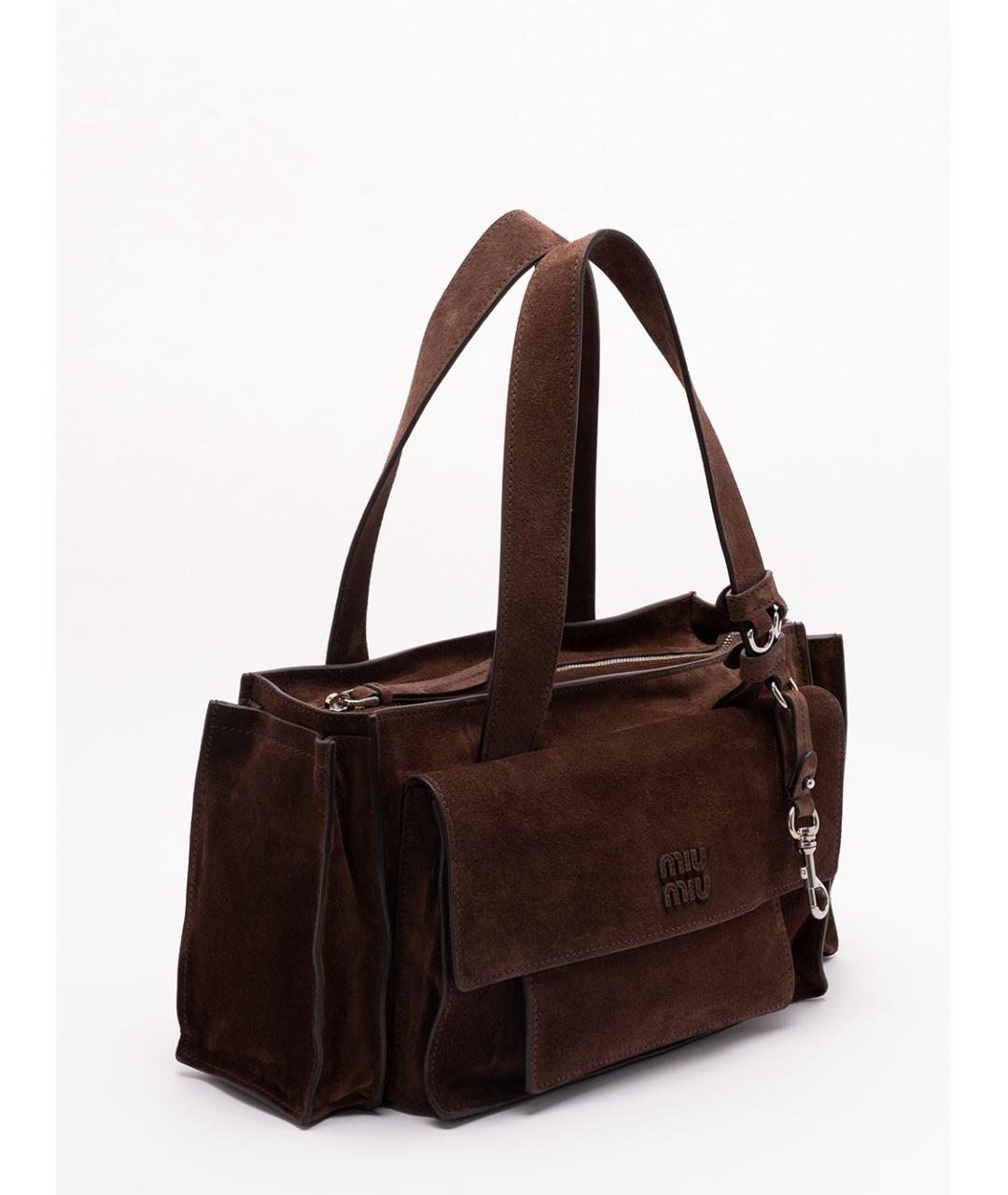 MIU MIU Коричневая замшевая сумка тоут, фото 3