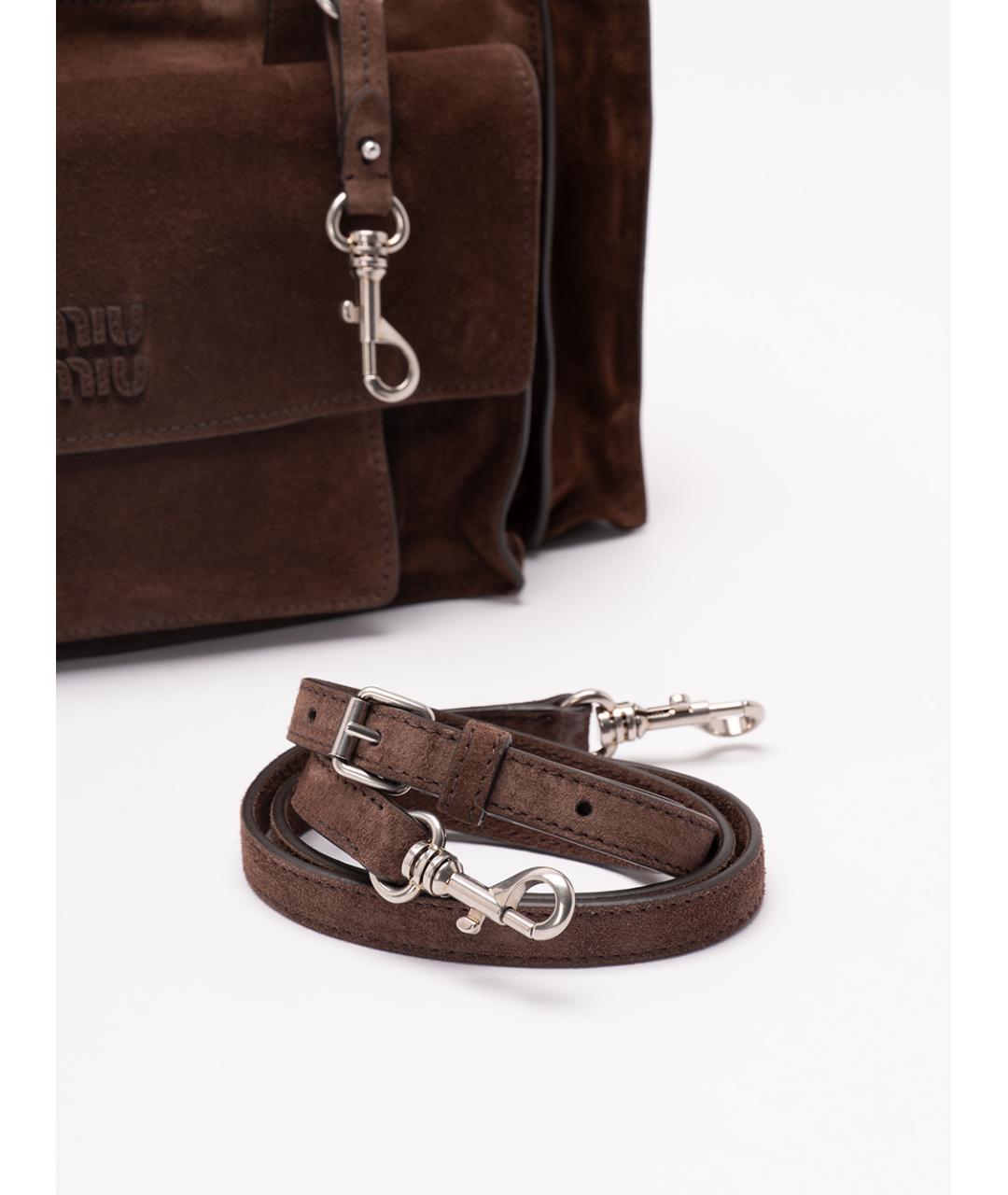 MIU MIU Коричневая замшевая сумка тоут, фото 4