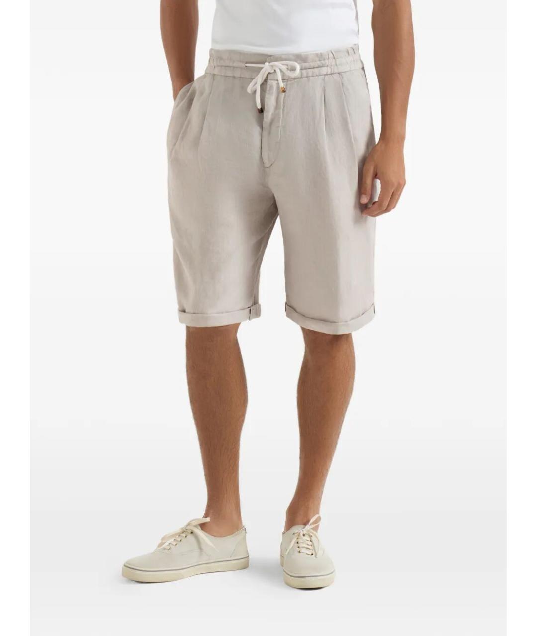 BRUNELLO CUCINELLI Бежевые льняные шорты, фото 5