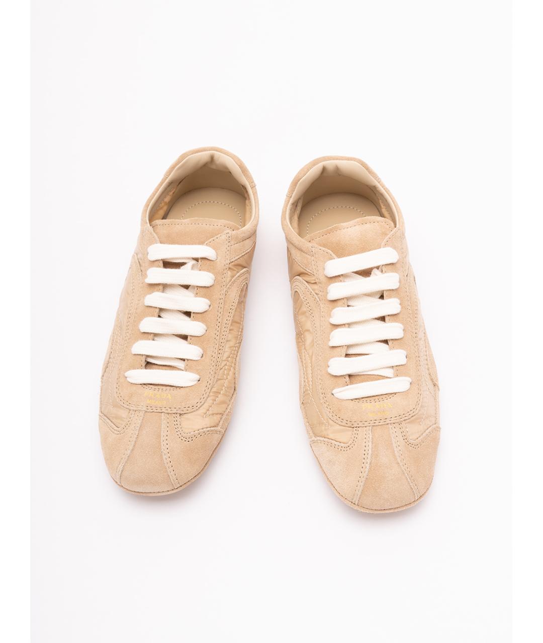 PRADA Бежевые замшевые кроссовки, фото 5
