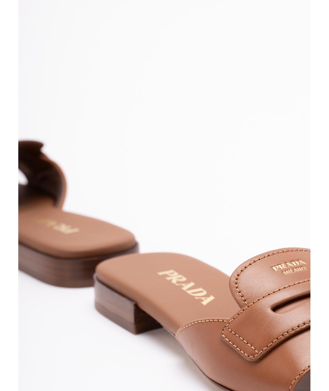 PRADA Коричневые кожаные шлепанцы, фото 5