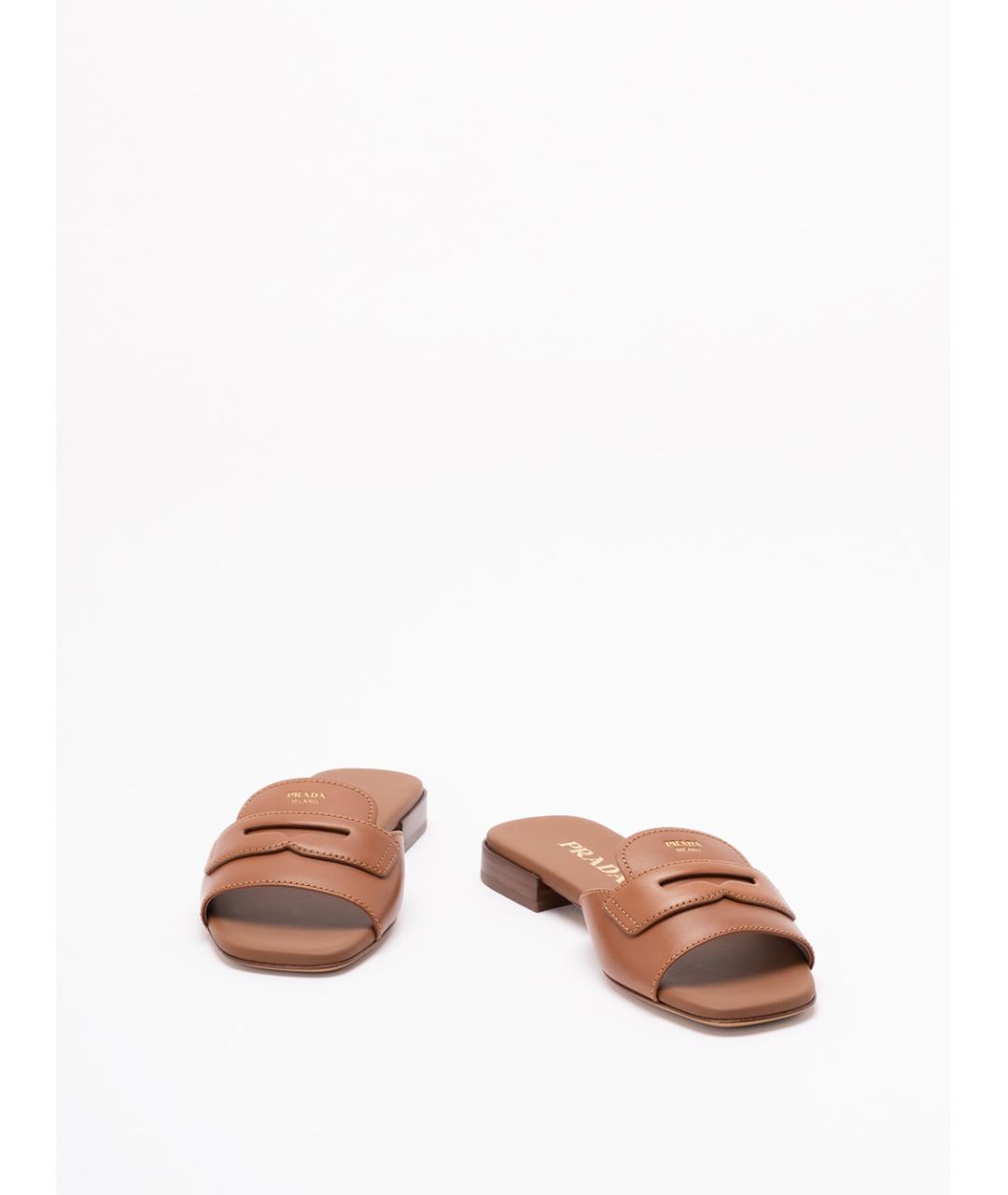 PRADA Коричневые кожаные шлепанцы, фото 2