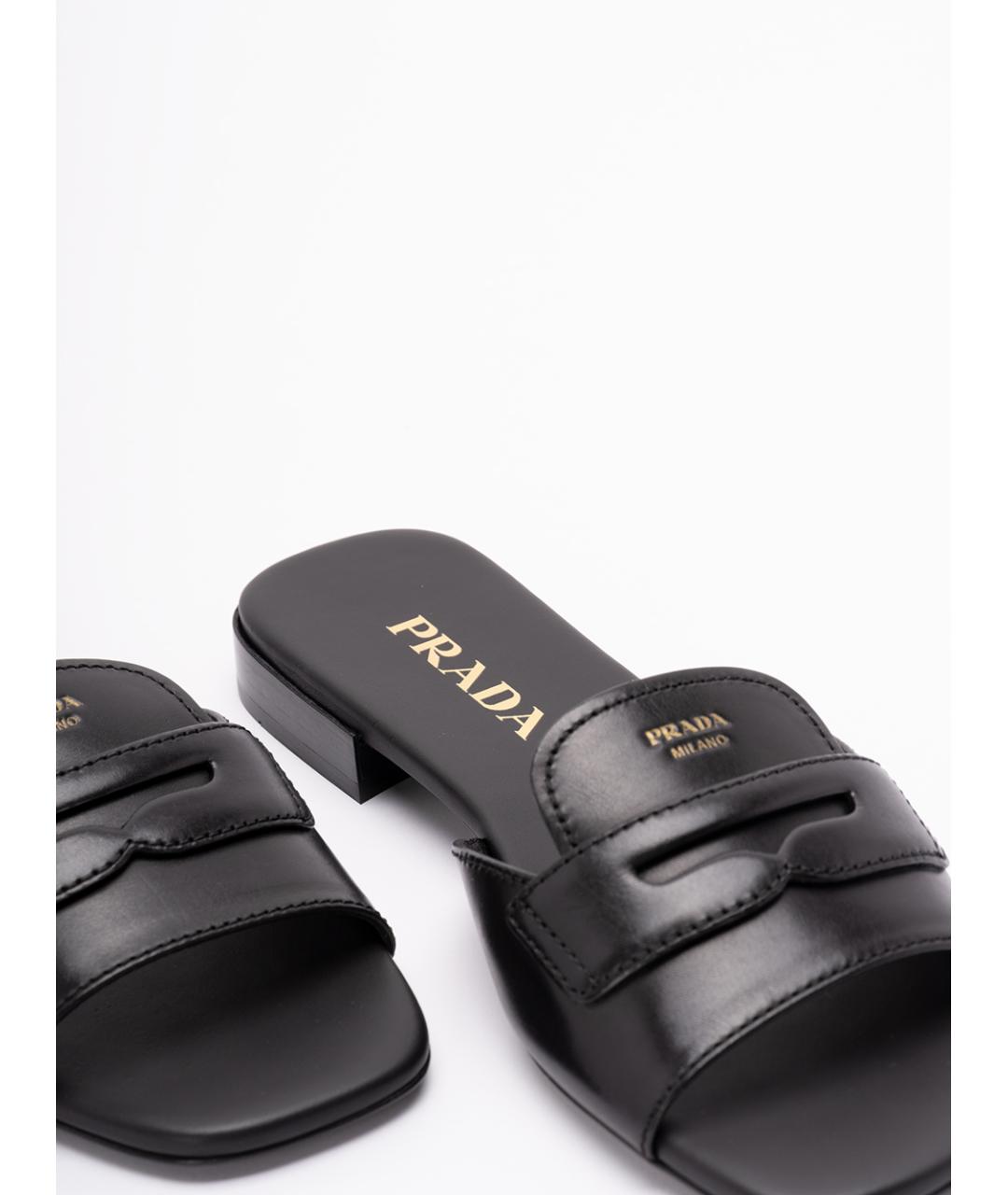 PRADA Черные кожаные шлепанцы, фото 5