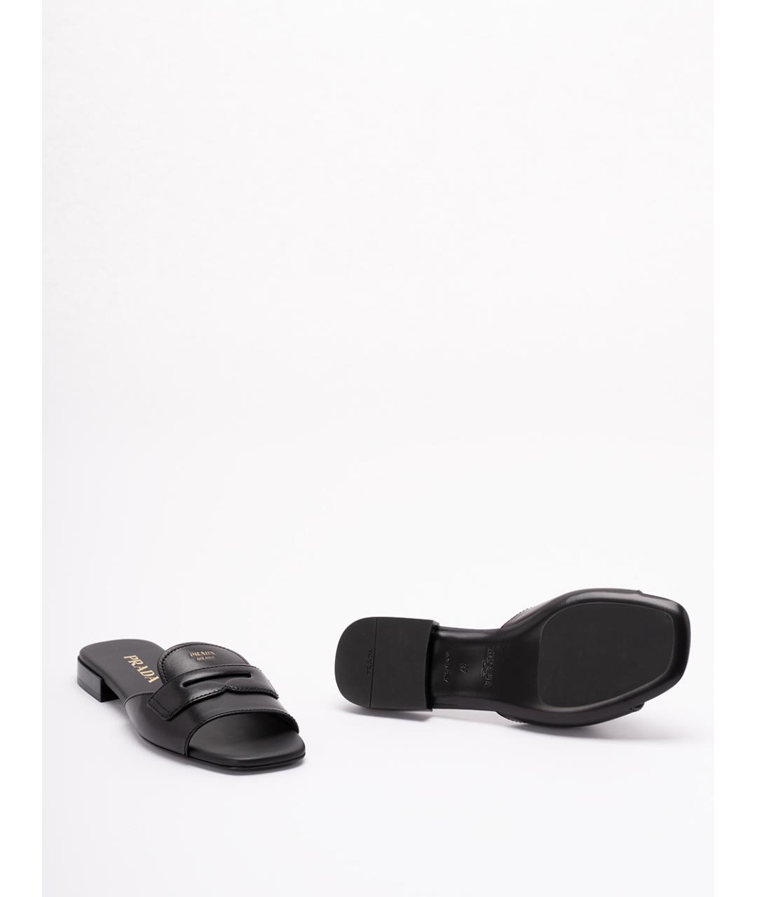 PRADA Черные кожаные шлепанцы, фото 4