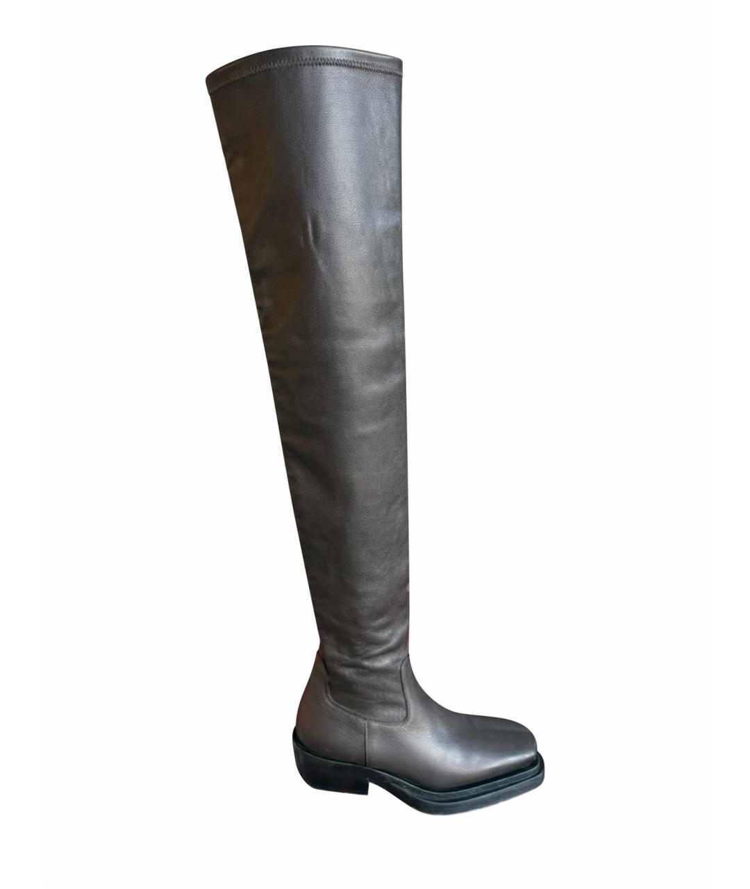 BOTTEGA VENETA Коричневые кожаные ботфорты, фото 1