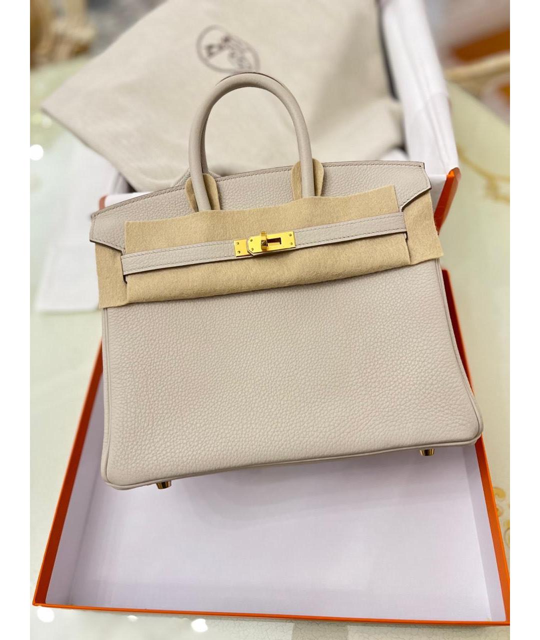 HERMES Бежевая кожаная сумка с короткими ручками, фото 3