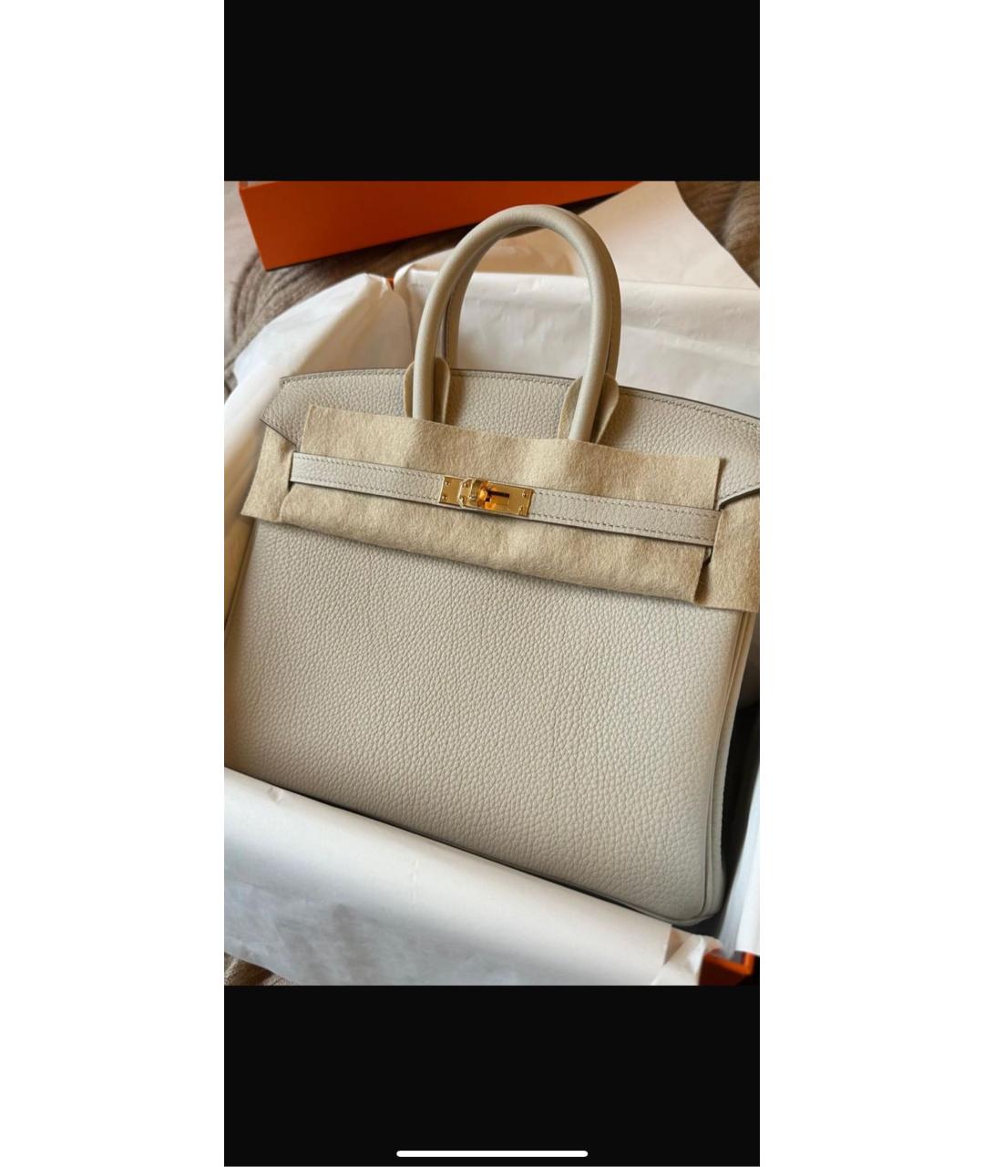 HERMES Бежевая кожаная сумка с короткими ручками, фото 2