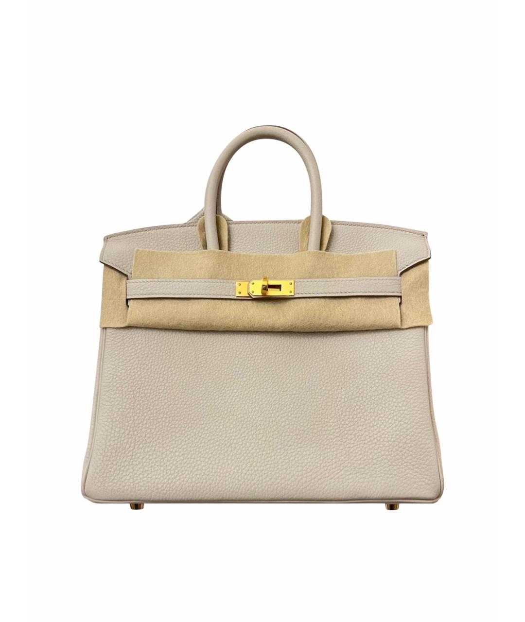 HERMES Бежевая кожаная сумка с короткими ручками, фото 1