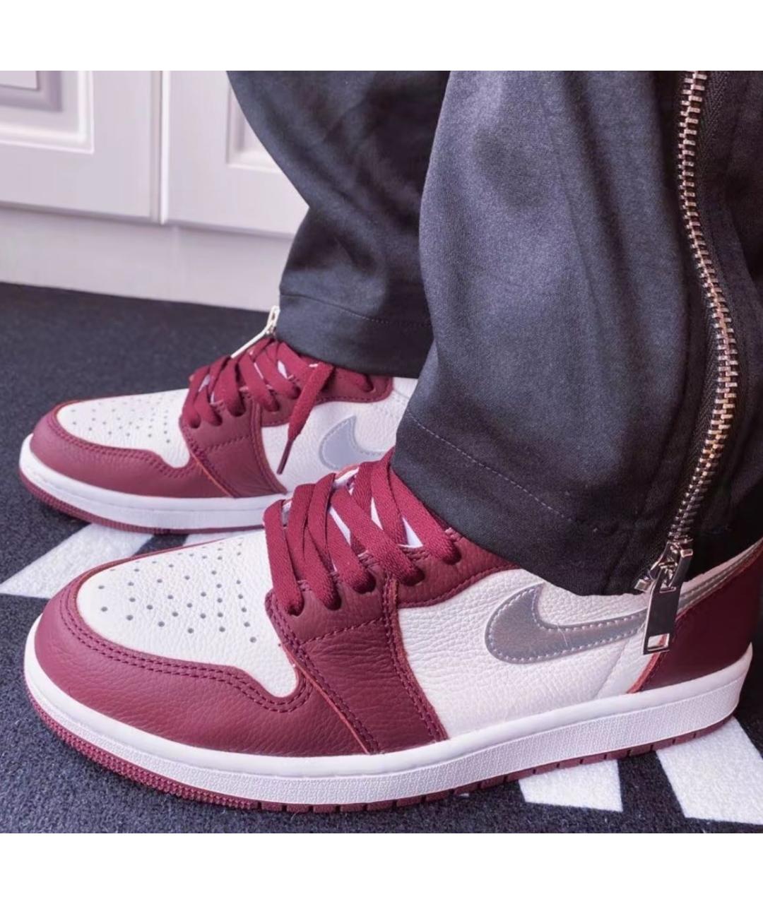 JORDAN Бордовые кожаные высокие кроссовки / кеды, фото 5