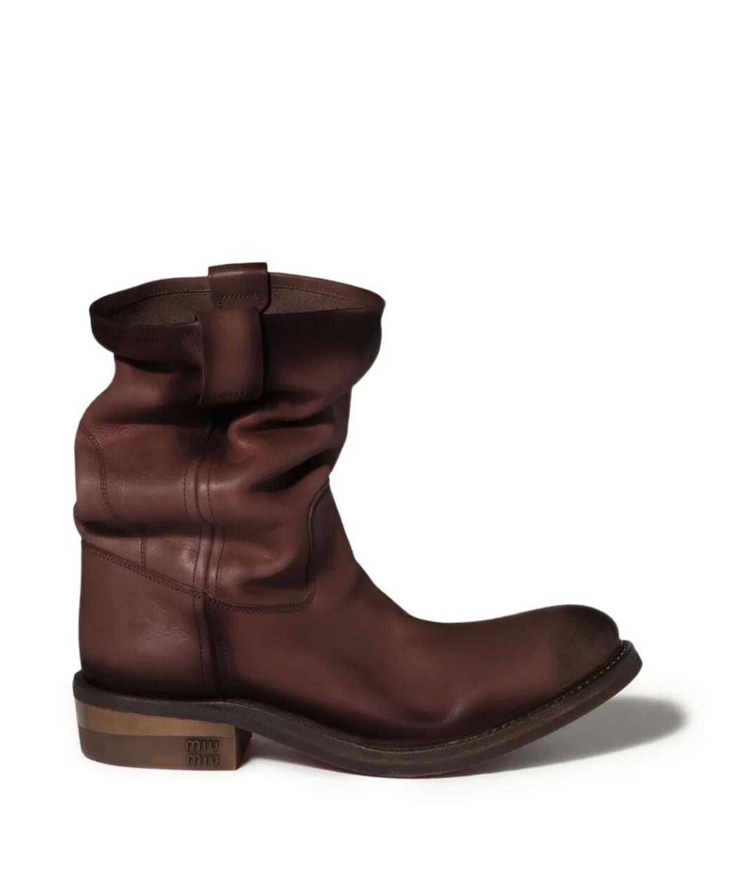 MIU MIU Коричневые кожаные ботинки, фото 1