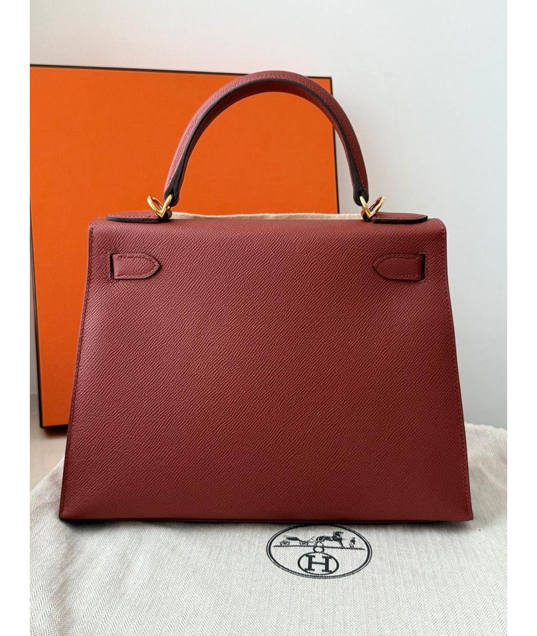 HERMES Бордовая кожаная сумка с короткими ручками, фото 3