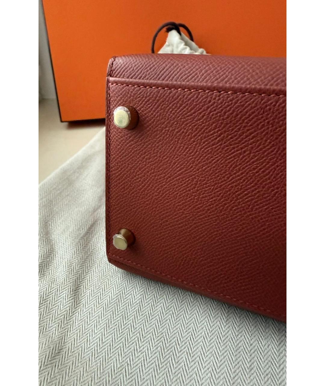 HERMES Бордовая кожаная сумка с короткими ручками, фото 4