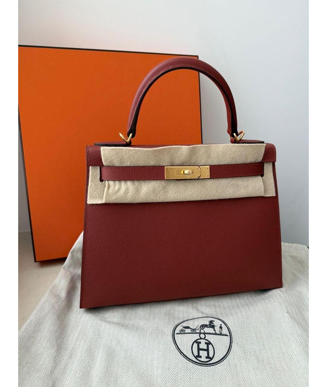 HERMES Бордовая кожаная сумка с короткими ручками, фото 2