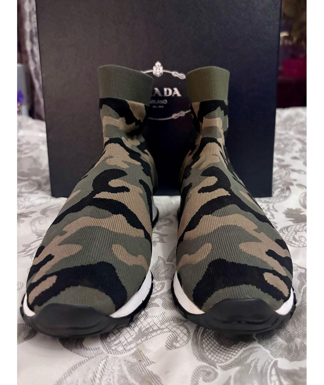 PRADA Хаки текстильные кроссовки, фото 2