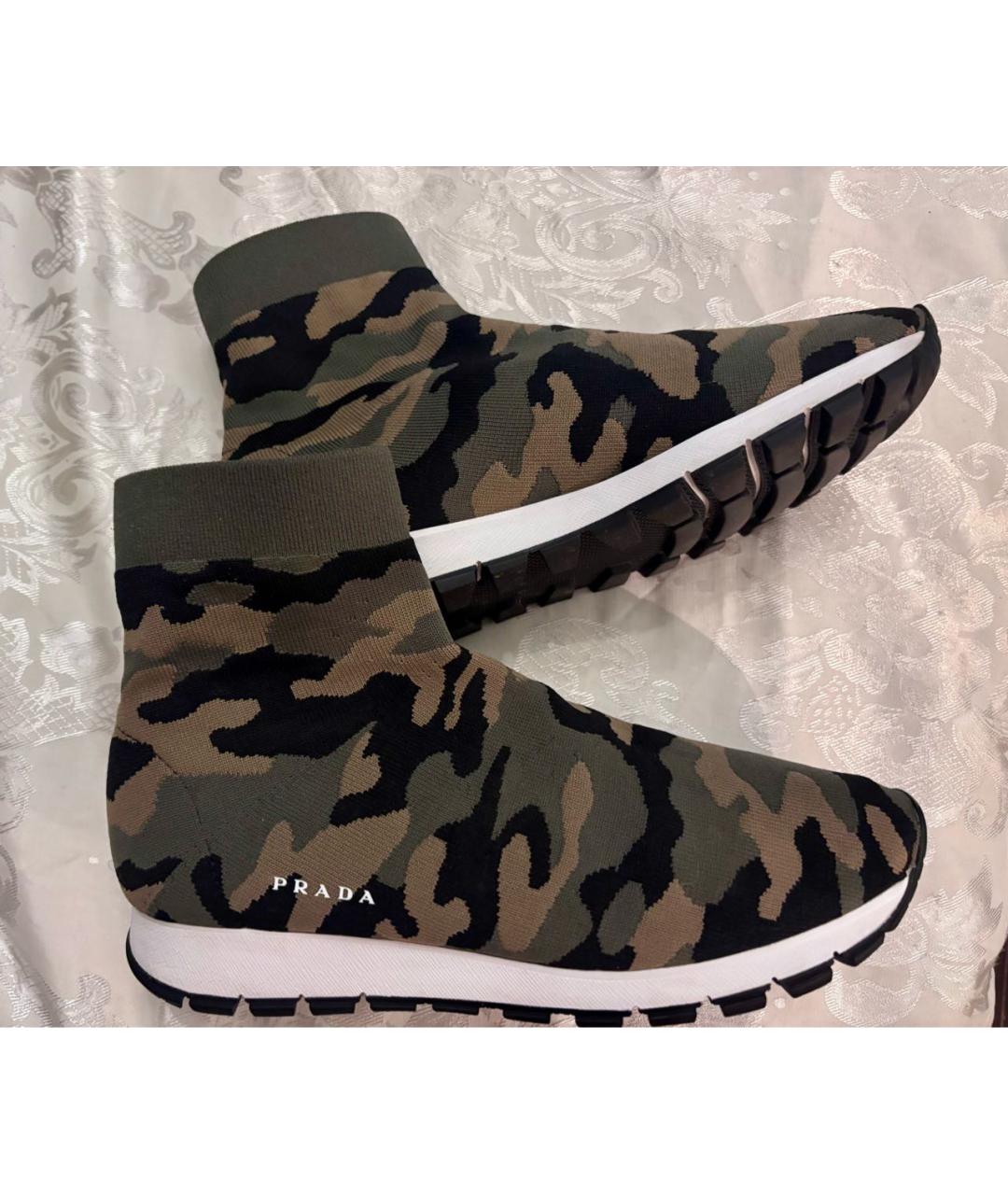 PRADA Хаки текстильные кроссовки, фото 8