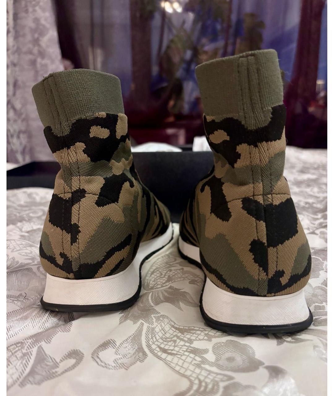 PRADA Хаки текстильные кроссовки, фото 4