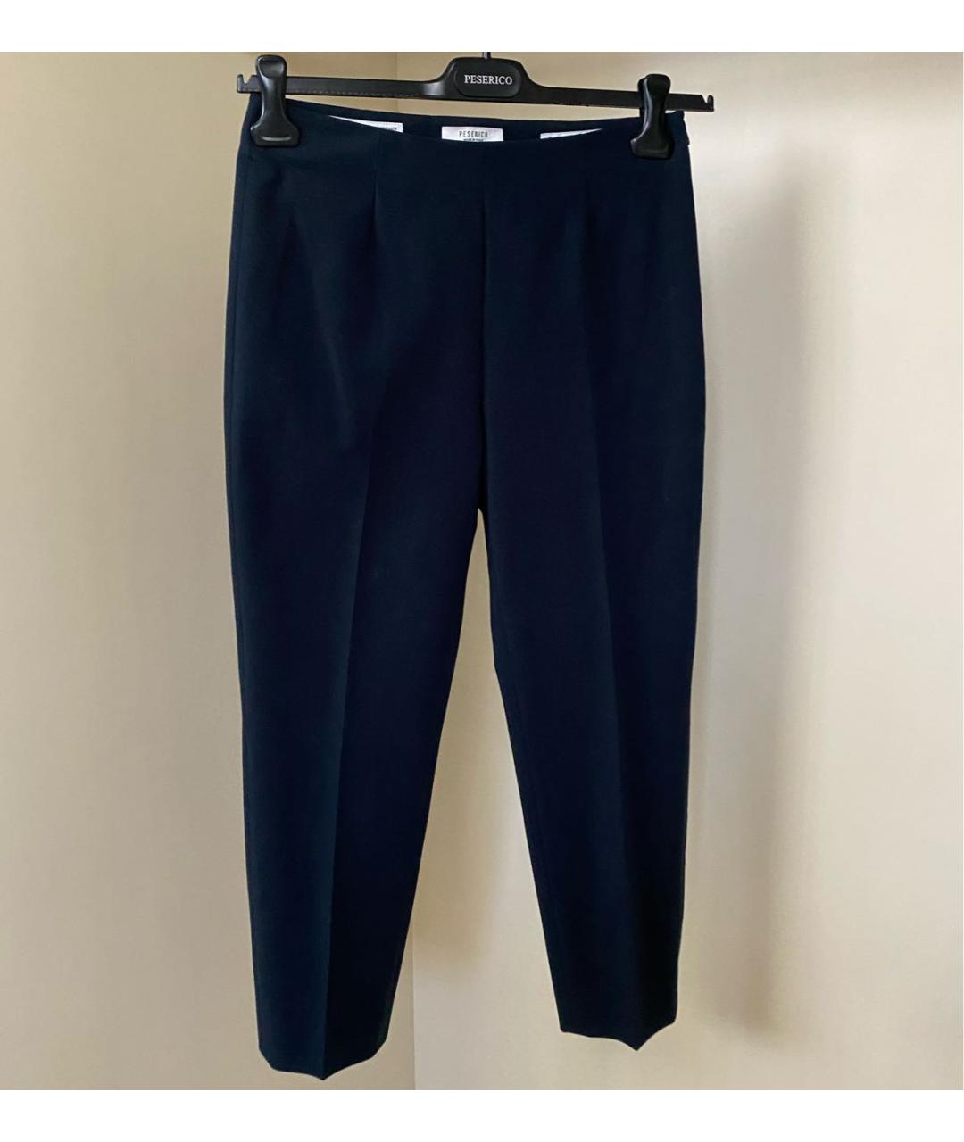 PESERICO Темно-синие хлопко-эластановые брюки узкие, фото 5