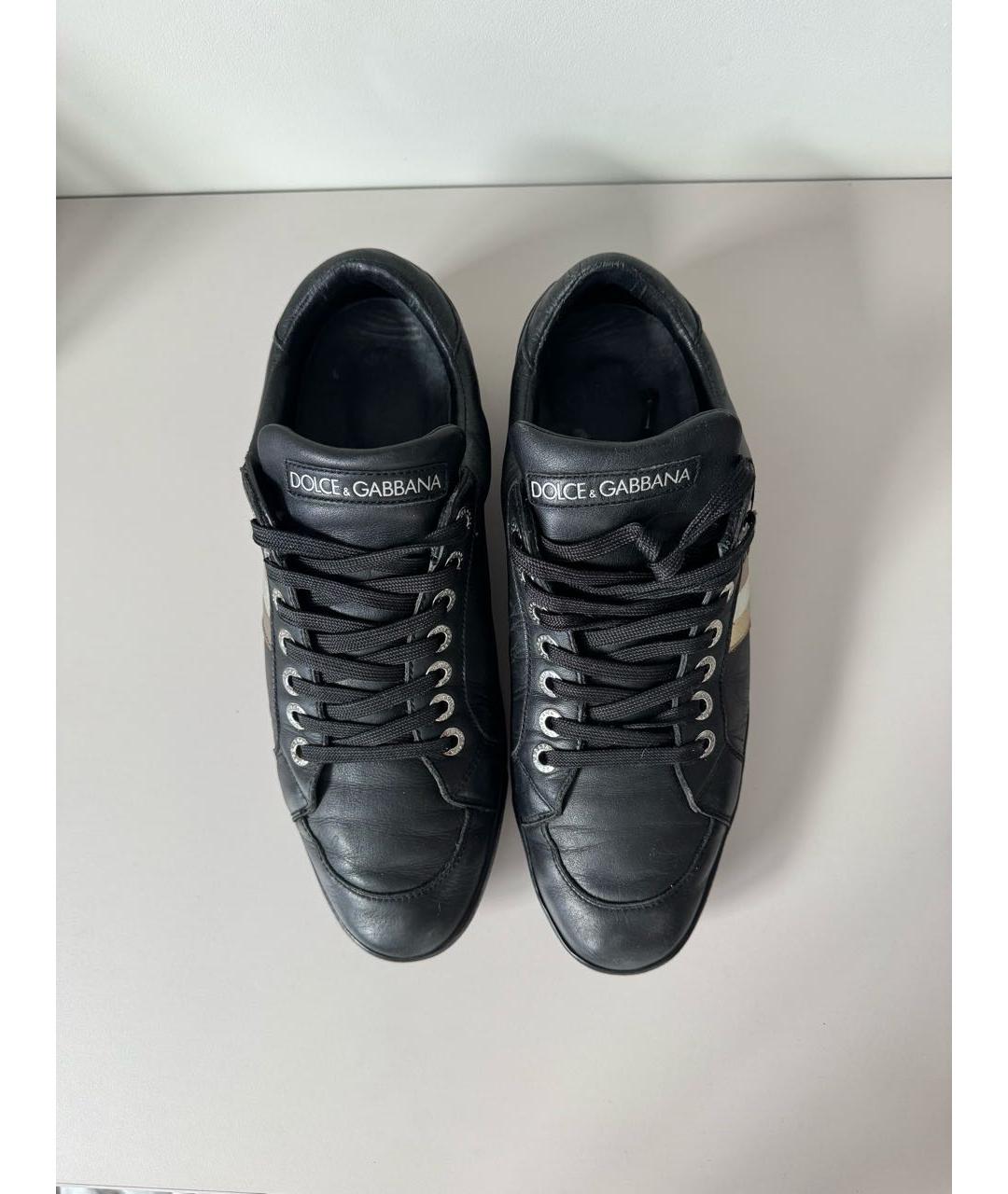 DOLCE&GABBANA Черные кожаные низкие кроссовки / кеды, фото 3