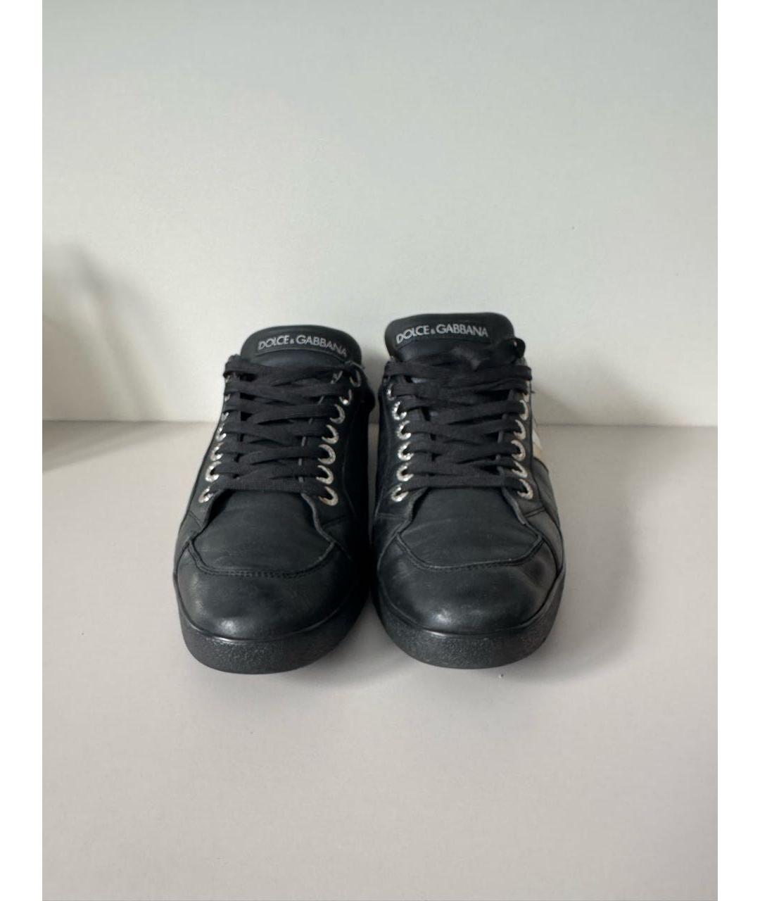 DOLCE&GABBANA Черные кожаные низкие кроссовки / кеды, фото 2