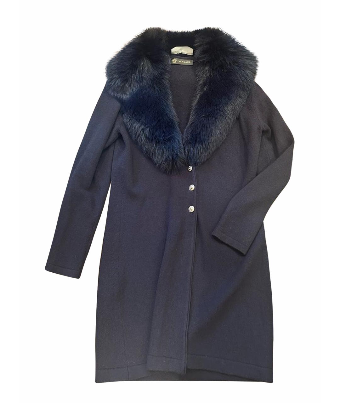 VERSACE Темно-синий шерстяной кардиган, фото 1