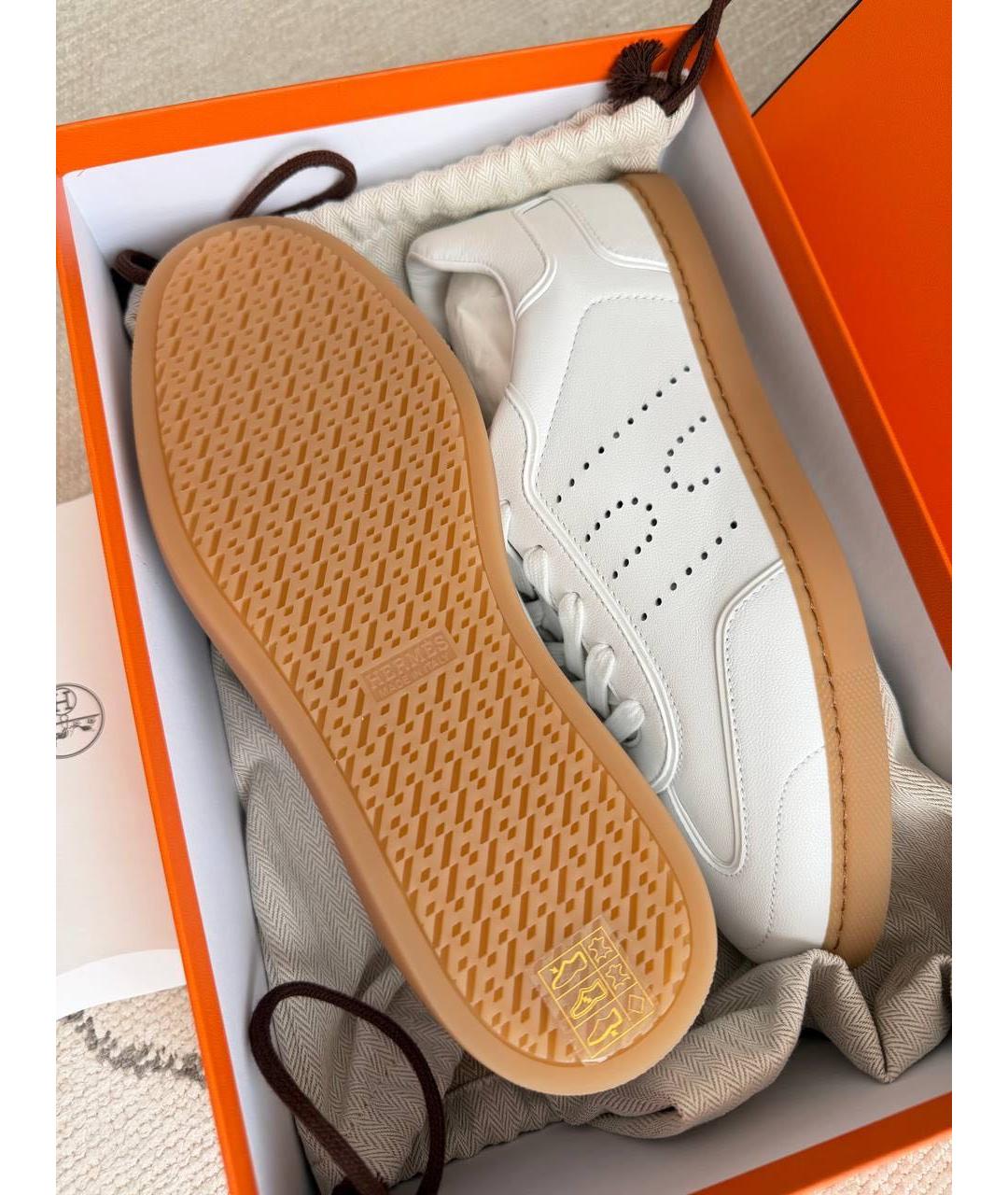 HERMES Белые кожаные кеды, фото 3