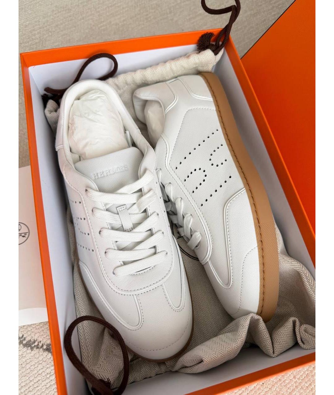 HERMES Белые кожаные кеды, фото 2