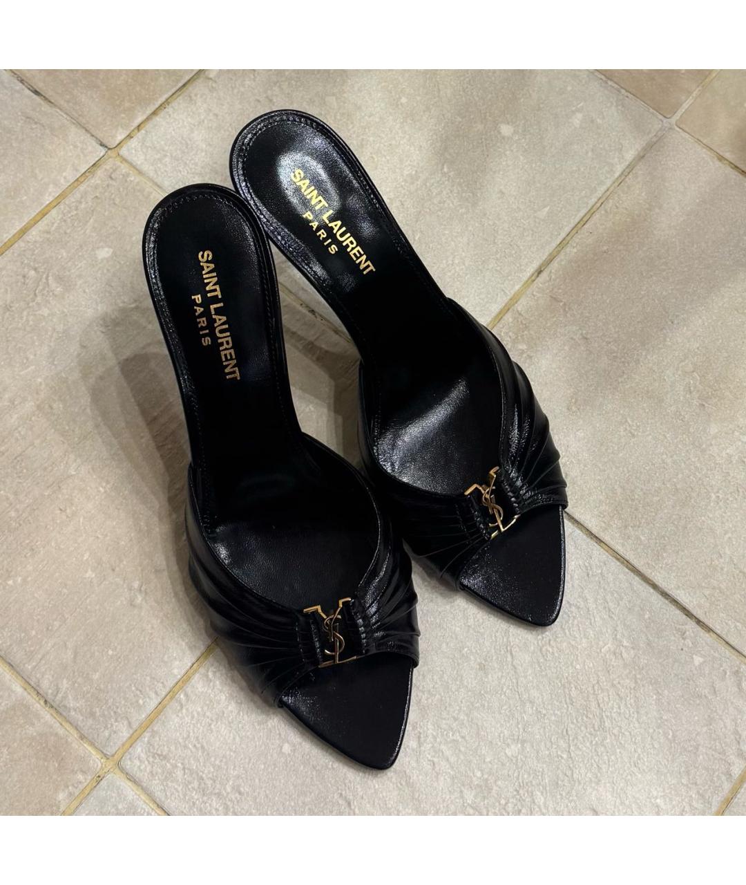 SAINT LAURENT Черные кожаные мюли, фото 2