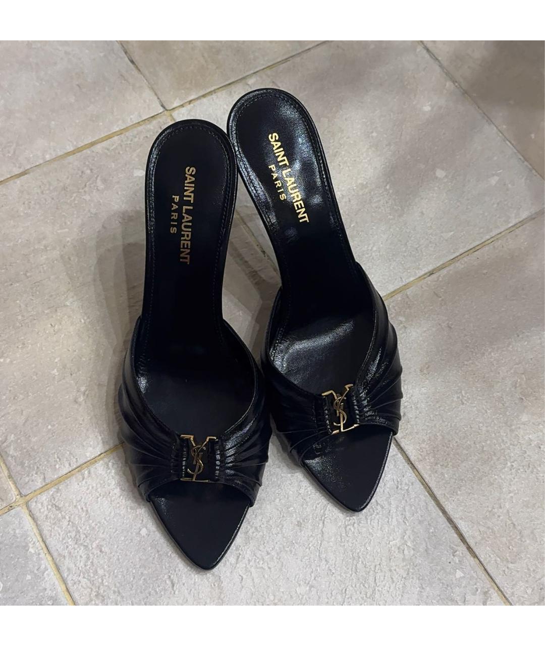 SAINT LAURENT Черные кожаные мюли, фото 4